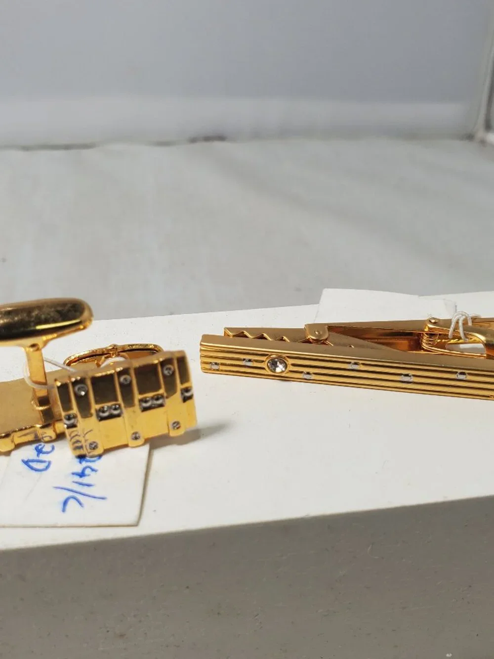 Vintage Gold-Tone Rhinestone 3-Piece Cufflinks and Tie Clip Set